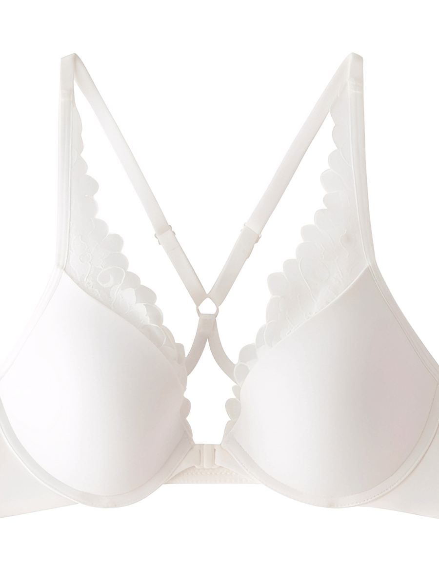 Lace Trim Front Closure Push-Up Bra | Plunge Neckline & Racerback Fit