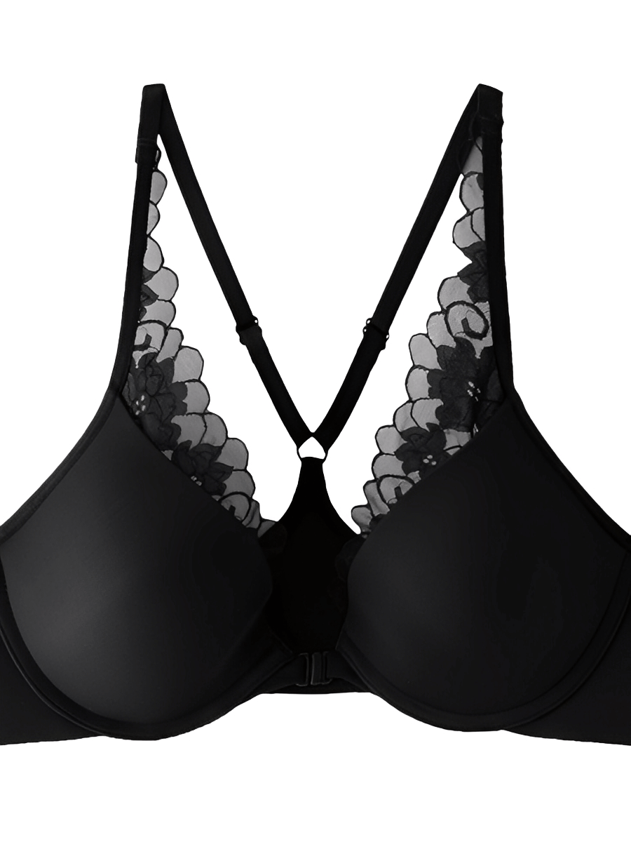 Lace Trim Front Closure Push-Up Bra | Plunge Neckline & Racerback Fit